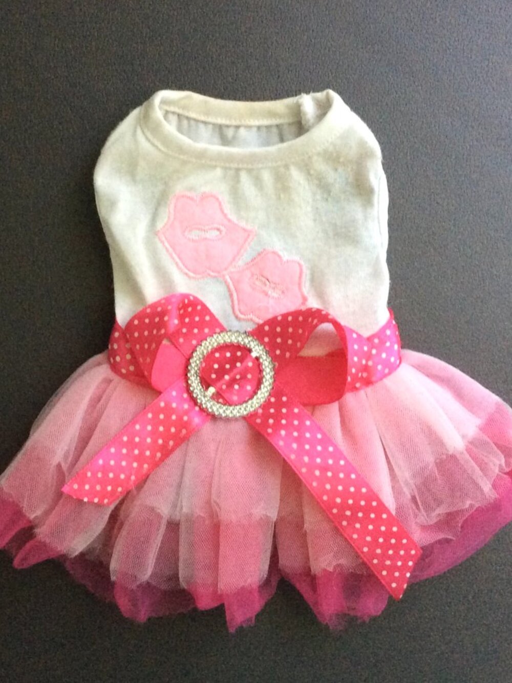 Kissing Lips & Sparkle Bow Fancy Pet Dress with Tutu